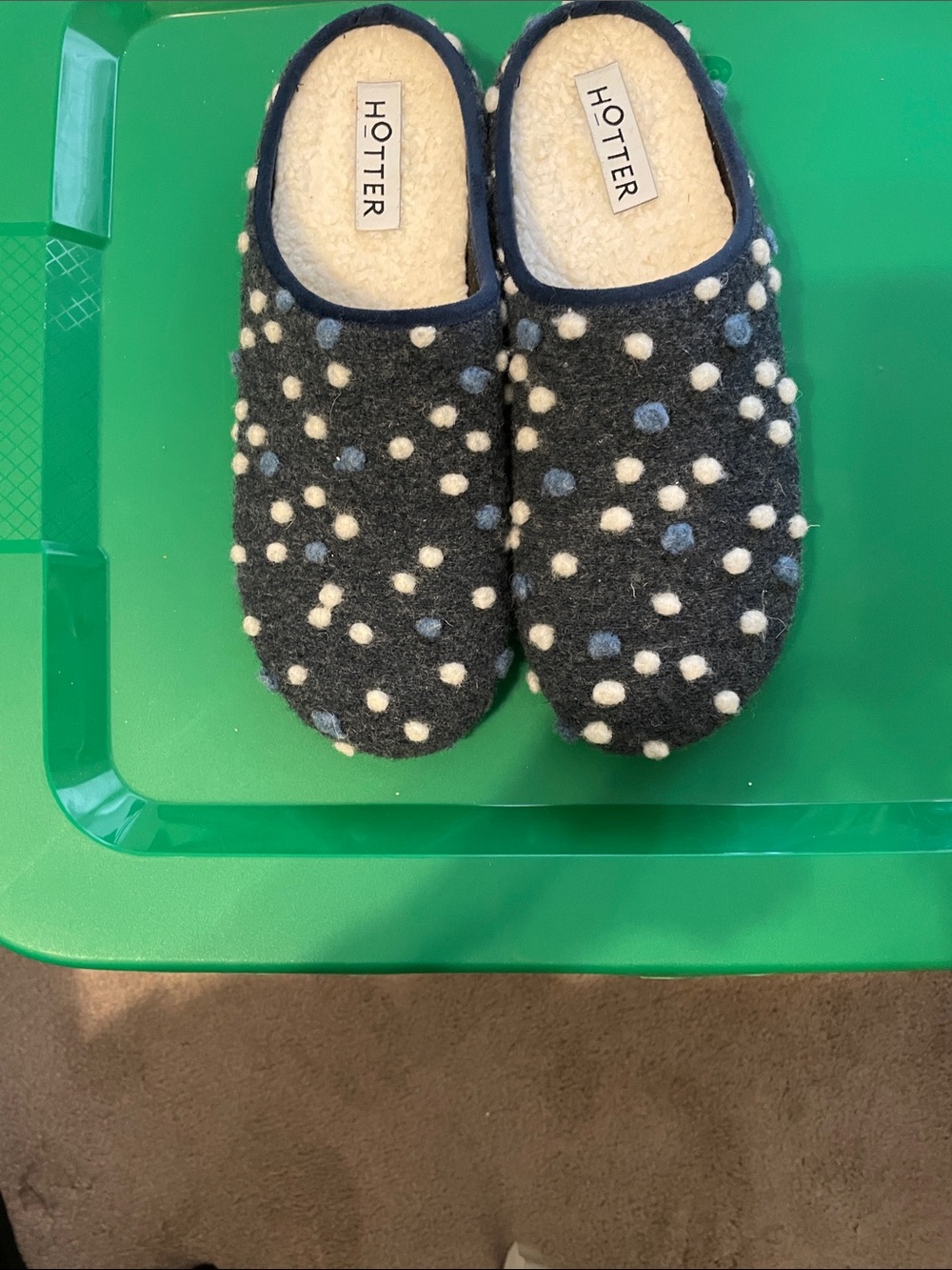 hotter Navy and White Polka Dot Kids Slippers